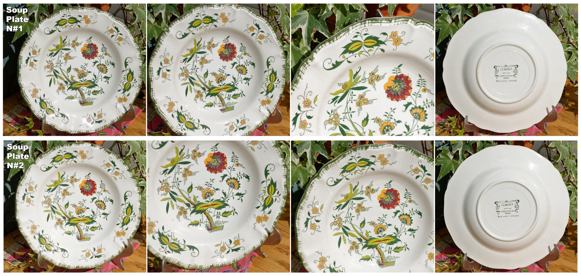 French Vintage Ironstone Polychrome Soup Plate CLARENCE Edite par Sarreguemines France - Decor Garanti inalterable Terre de Fer Faience