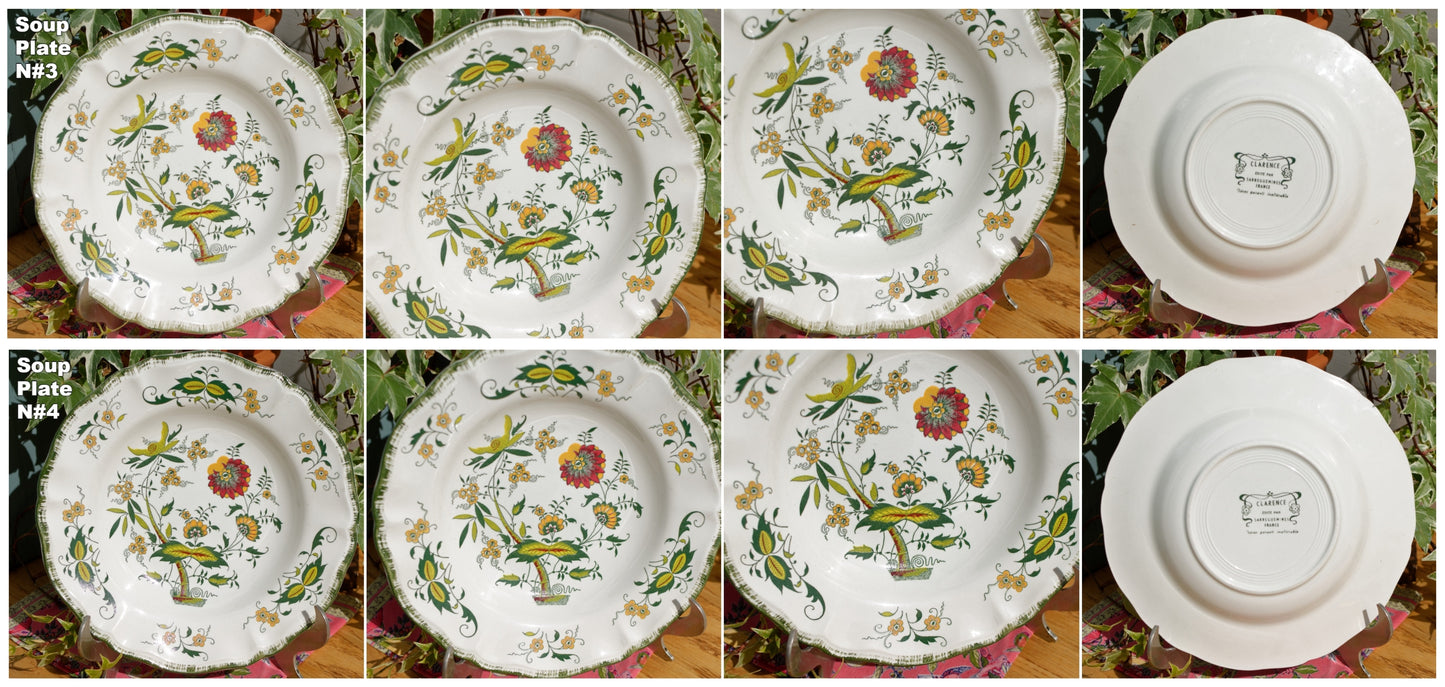 French Vintage Ironstone Polychrome Soup Plate CLARENCE Edite par Sarreguemines France - Decor Garanti inalterable Terre de Fer Faience