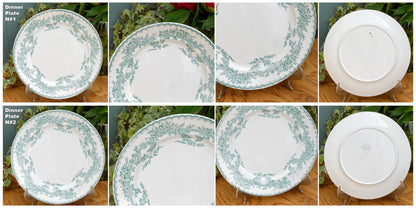 French Antique Ironsonte COPPELIA Motif Faiencerie D'Onnaing Nord Green Transferware Plate Terre de Fer