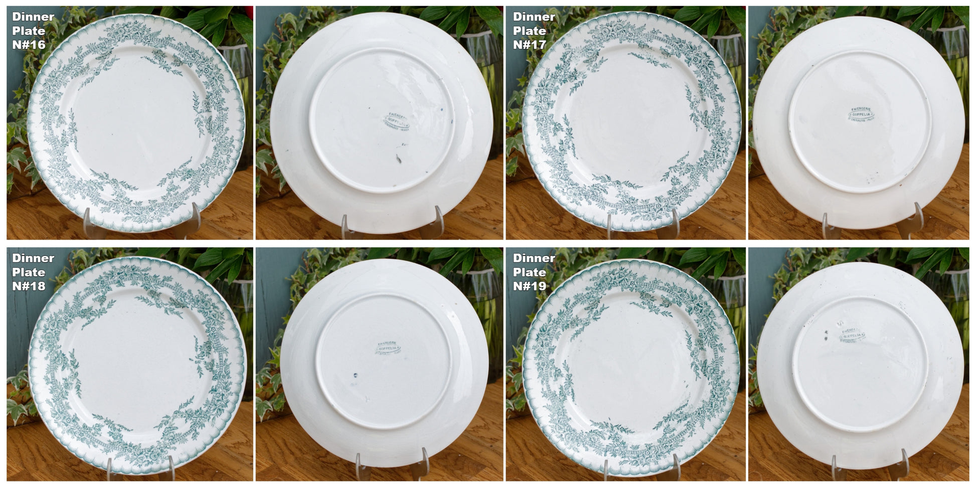 French Antique Ironsonte COPPELIA Motif Faiencerie D'Onnaing Nord Green Transferware Plate Terre de Fer