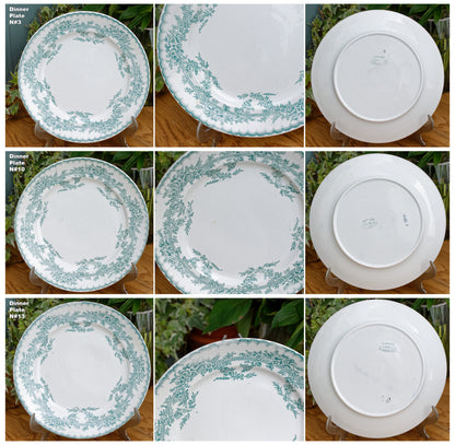 French Antique Ironsonte COPPELIA Motif Faiencerie D'Onnaing Nord Green Transferware Plate Terre de Fer