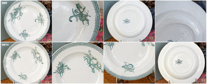 Carlos MérovinGien Faiencerie FF (Fenal Frères) PEXONNE French Antique Ironstone Green Transferware Soup Plate Terre de Fer