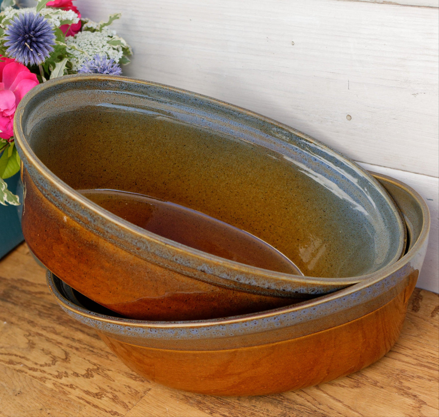 French Vintage Glazed Ceramic Stoneware Oval Casserole Dish CEMIPORT Enameled Sandstone Gratin Pan