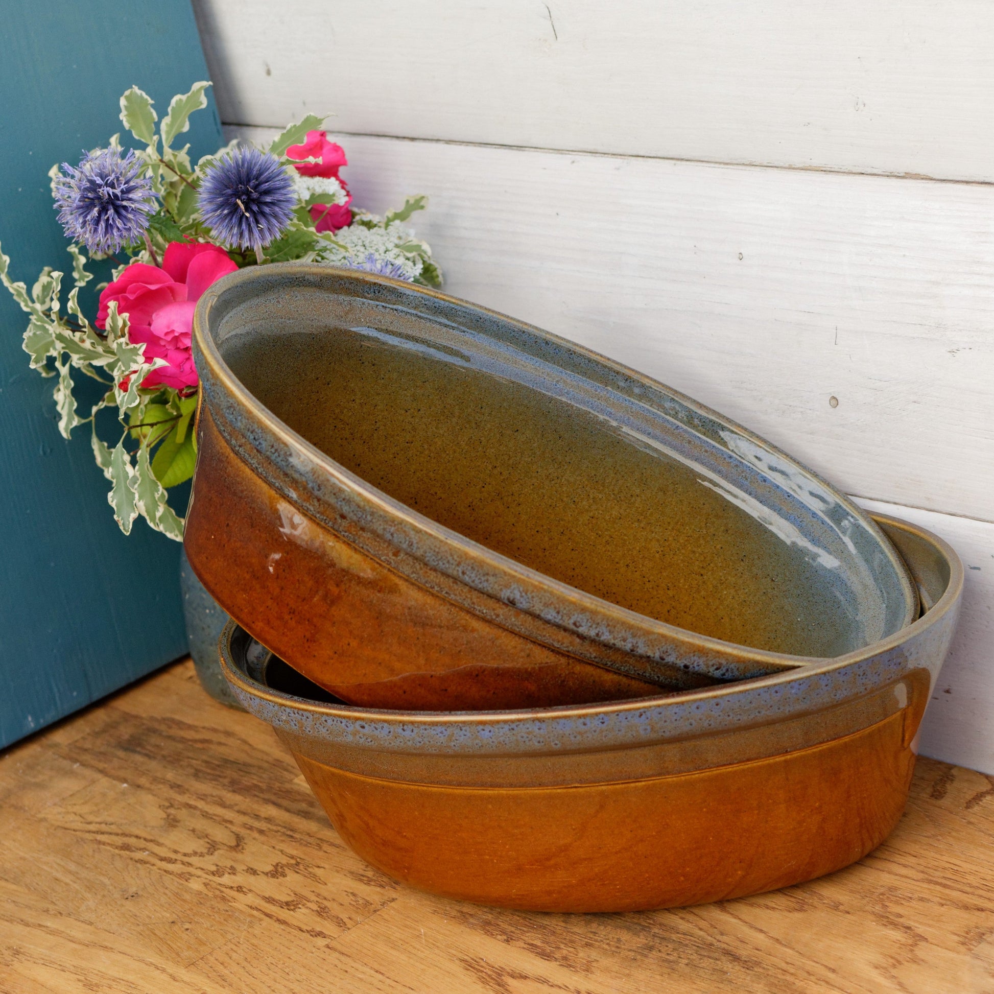 French Vintage Glazed Ceramic Stoneware Oval Casserole Dish CEMIPORT Enameled Sandstone Gratin Pan