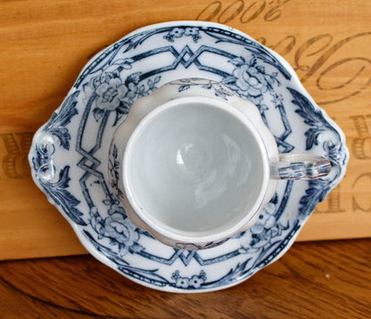 CERES Sarreguemines French Antique Ironstone Lavender Transferware Mustard Pot Jar Moutardier Terre de Fer Faience
