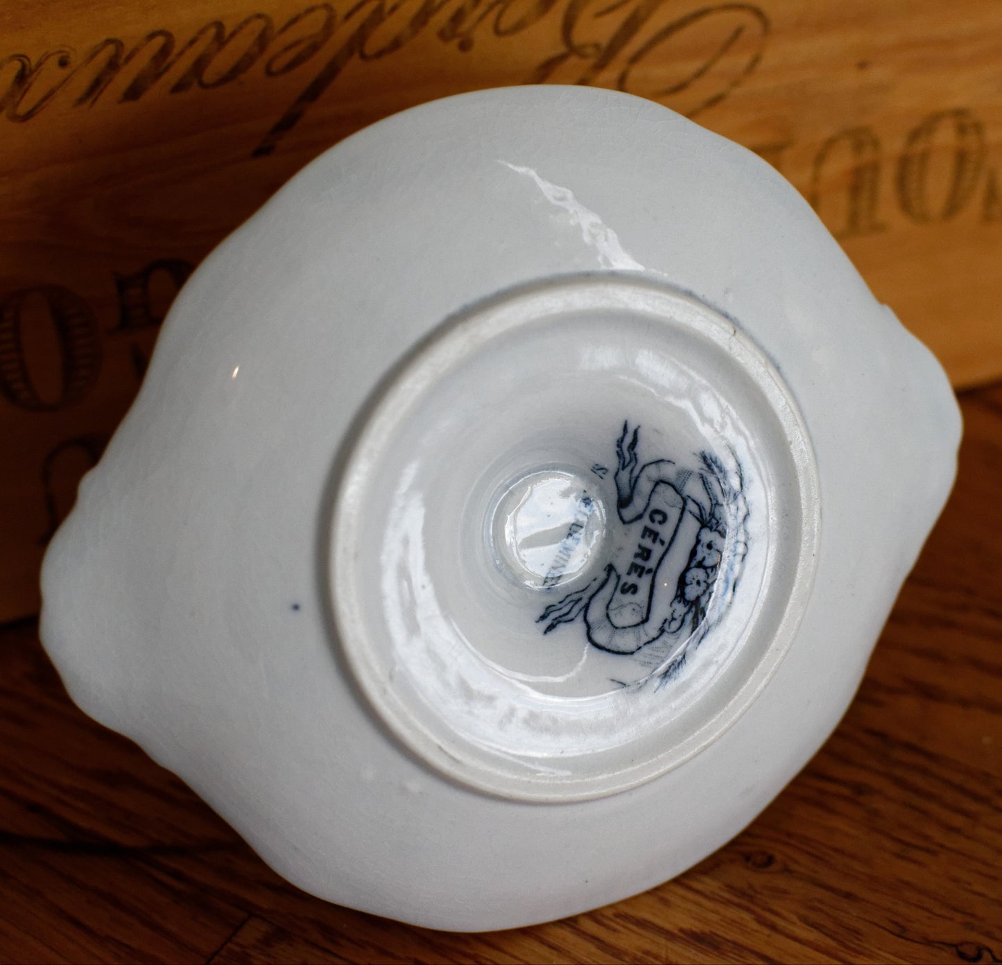 CERES Sarreguemines French Antique Ironstone Lavender Transferware Mustard Pot Jar Moutardier Terre de Fer Faience