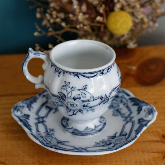 CERES Sarreguemines French Antique Ironstone Lavender Transferware Mustard Pot Jar Moutardier Terre de Fer Faience