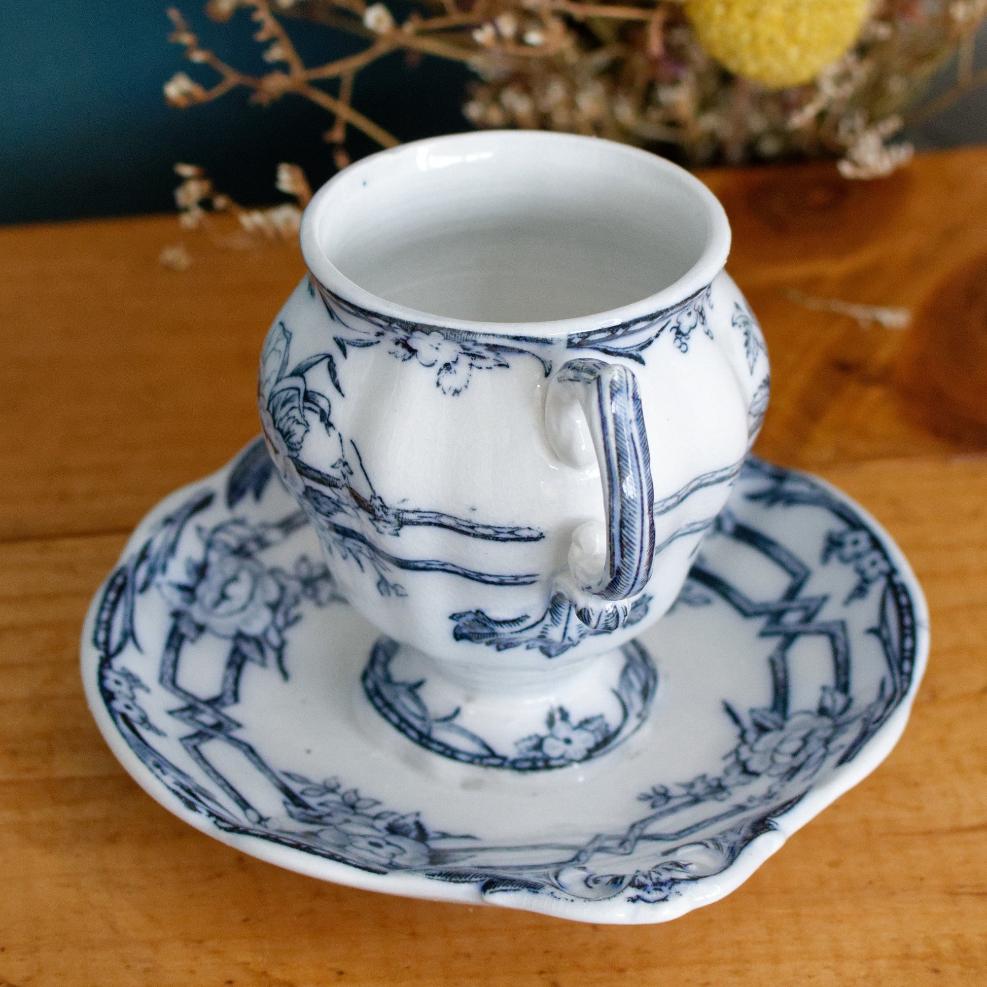 CERES Sarreguemines French Antique Ironstone Lavender Transferware Mustard Pot Jar Moutardier Terre de Fer Faience