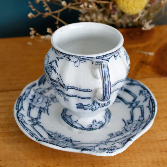 CERES Sarreguemines French Antique Ironstone Lavender Transferware Mustard Pot Jar Moutardier Terre de Fer Faience
