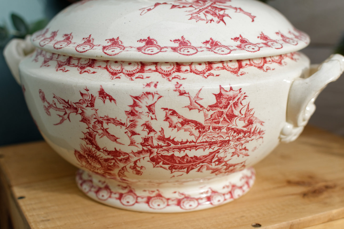 1890s ~ "CHARDONS" Porcelaine Opaque de GIEN ~ French Antique Ironstone Red Transferware Soup Tureen "Soupiere" ~ Terre de Fer