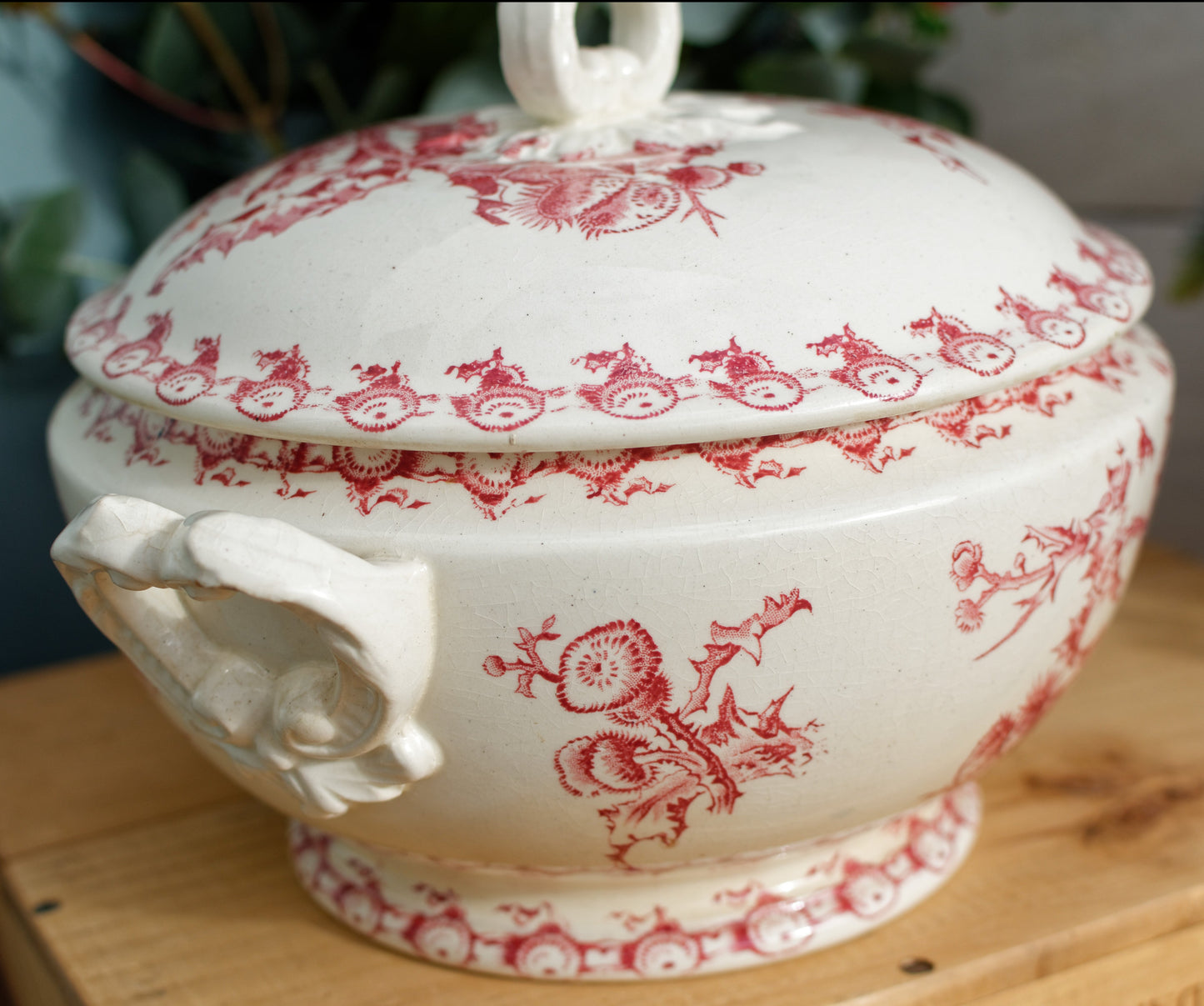 1890s ~ "CHARDONS" Porcelaine Opaque de GIEN ~ French Antique Ironstone Red Transferware Soup Tureen "Soupiere" ~ Terre de Fer