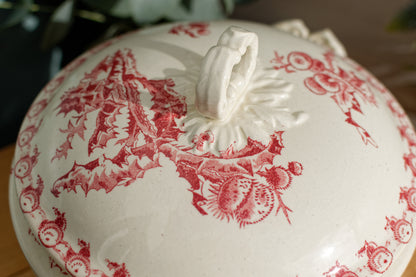 1890s ~ "CHARDONS" Porcelaine Opaque de GIEN ~ French Antique Ironstone Red Transferware Soup Tureen "Soupiere" ~ Terre de Fer