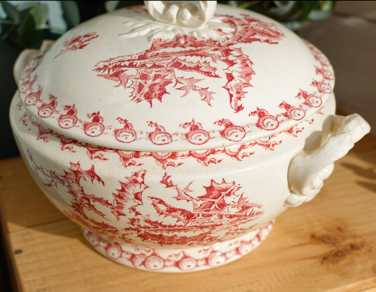 1890s ~ "CHARDONS" Porcelaine Opaque de GIEN ~ French Antique Ironstone Red Transferware Soup Tureen "Soupiere" ~ Terre de Fer