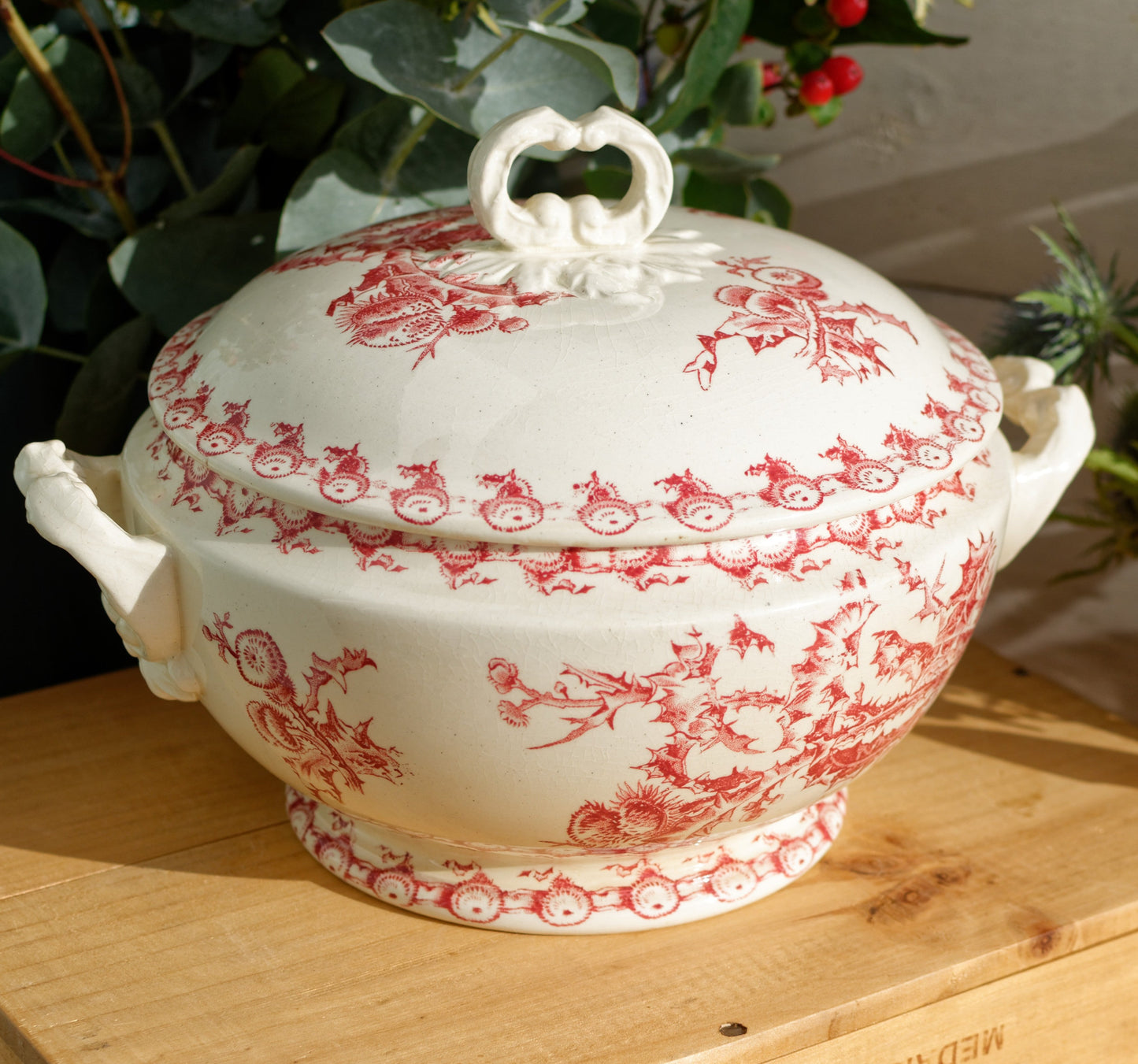 1890s ~ "CHARDONS" Porcelaine Opaque de GIEN ~ French Antique Ironstone Red Transferware Soup Tureen "Soupiere" ~ Terre de Fer