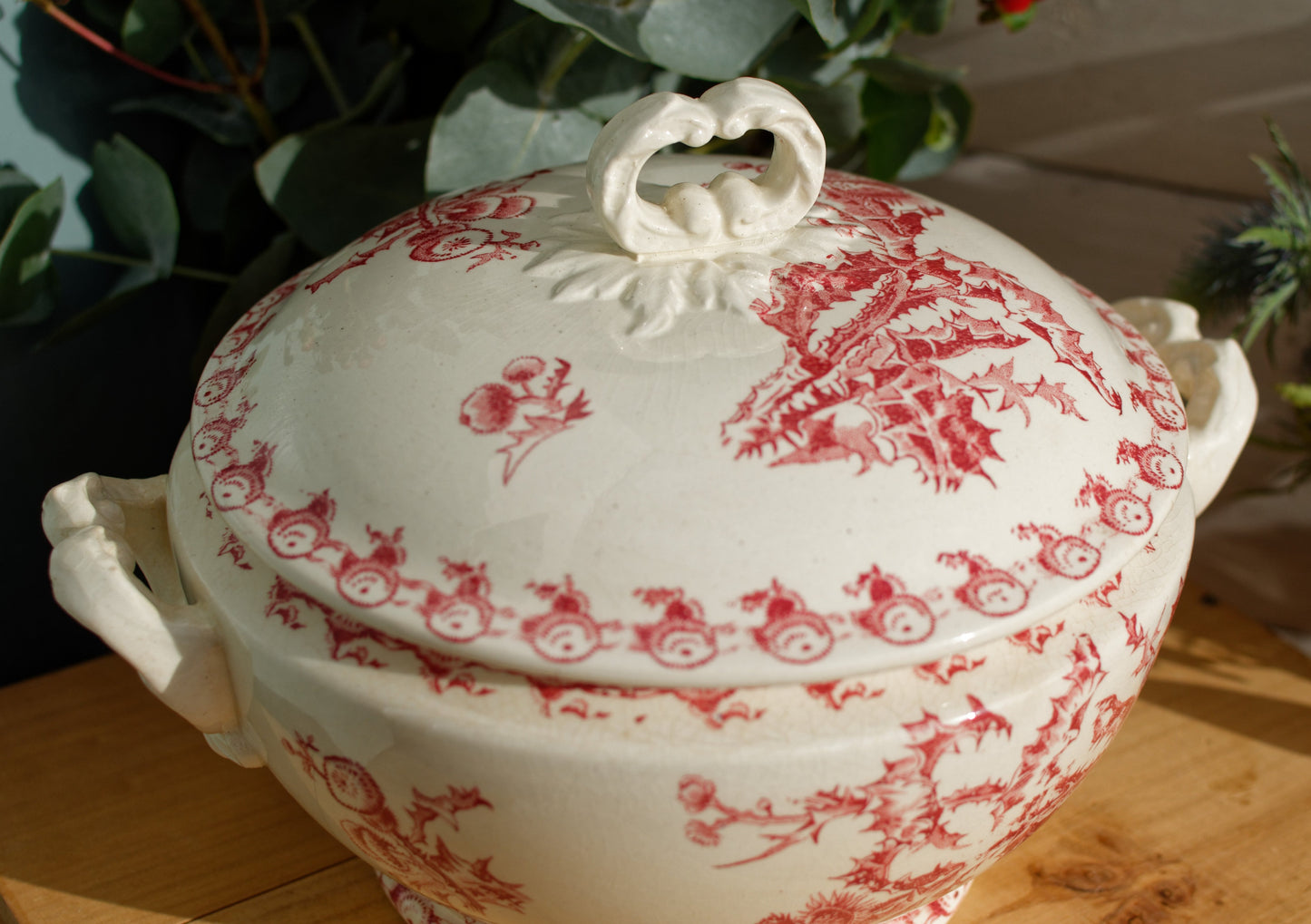 1890s ~ "CHARDONS" Porcelaine Opaque de GIEN ~ French Antique Ironstone Red Transferware Soup Tureen "Soupiere" ~ Terre de Fer