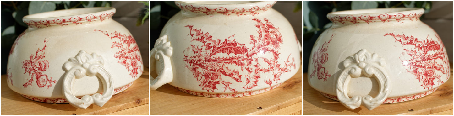 1890s ~ "CHARDONS" Porcelaine Opaque de GIEN ~ French Antique Ironstone Red Transferware Soup Tureen "Soupiere" ~ Terre de Fer