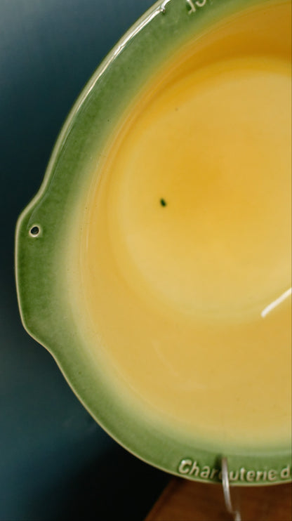 Français vintage « Charcuterie de Porc Fermier/L’Ancienne » Plat de cocotte ovale en grès céramique émaillé ~ Poêle à gratin en grès émaillé