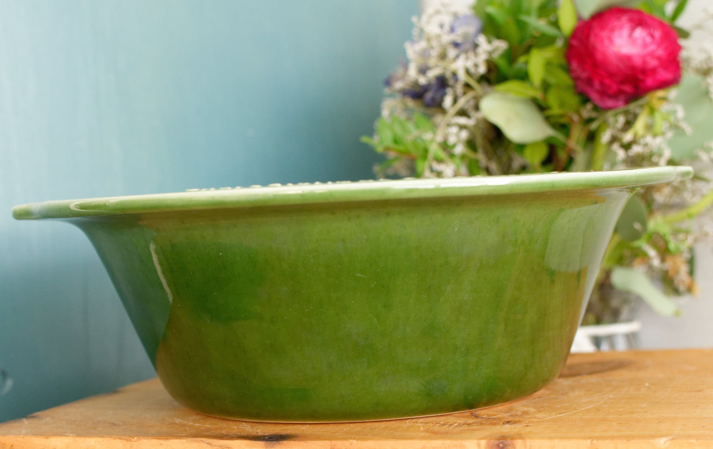 Français vintage « Charcuterie de Porc Fermier/L’Ancienne » Plat de cocotte ovale en grès céramique émaillé ~ Poêle à gratin en grès émaillé