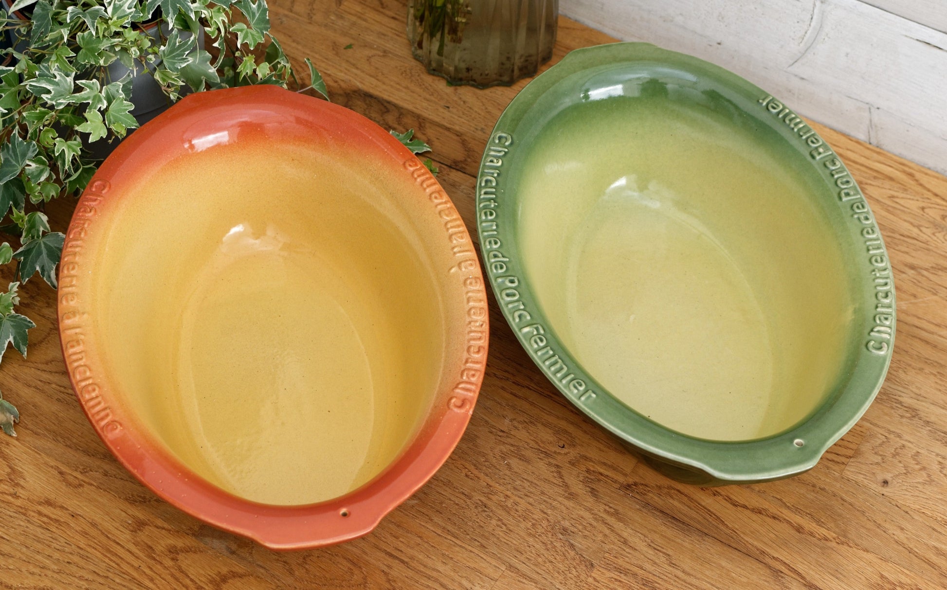 French Vintage "Charcuterie de Porc Fermier/L'Ancienne" Glazed Ceramic Stoneware Oval Casserole Dish Enameled Sandstone Gratin Pan