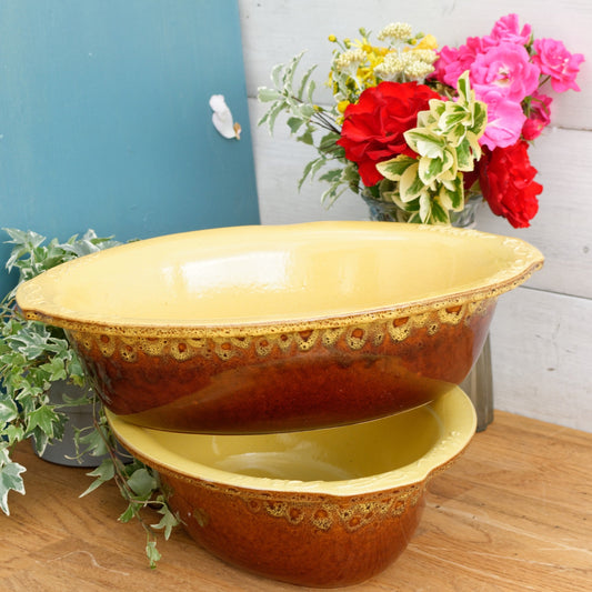 French Vintage "Malin Plasir" Glazed Ceramic Stoneware Oval Casserole Dish ~ Enameled Sandstone Gratin Pan