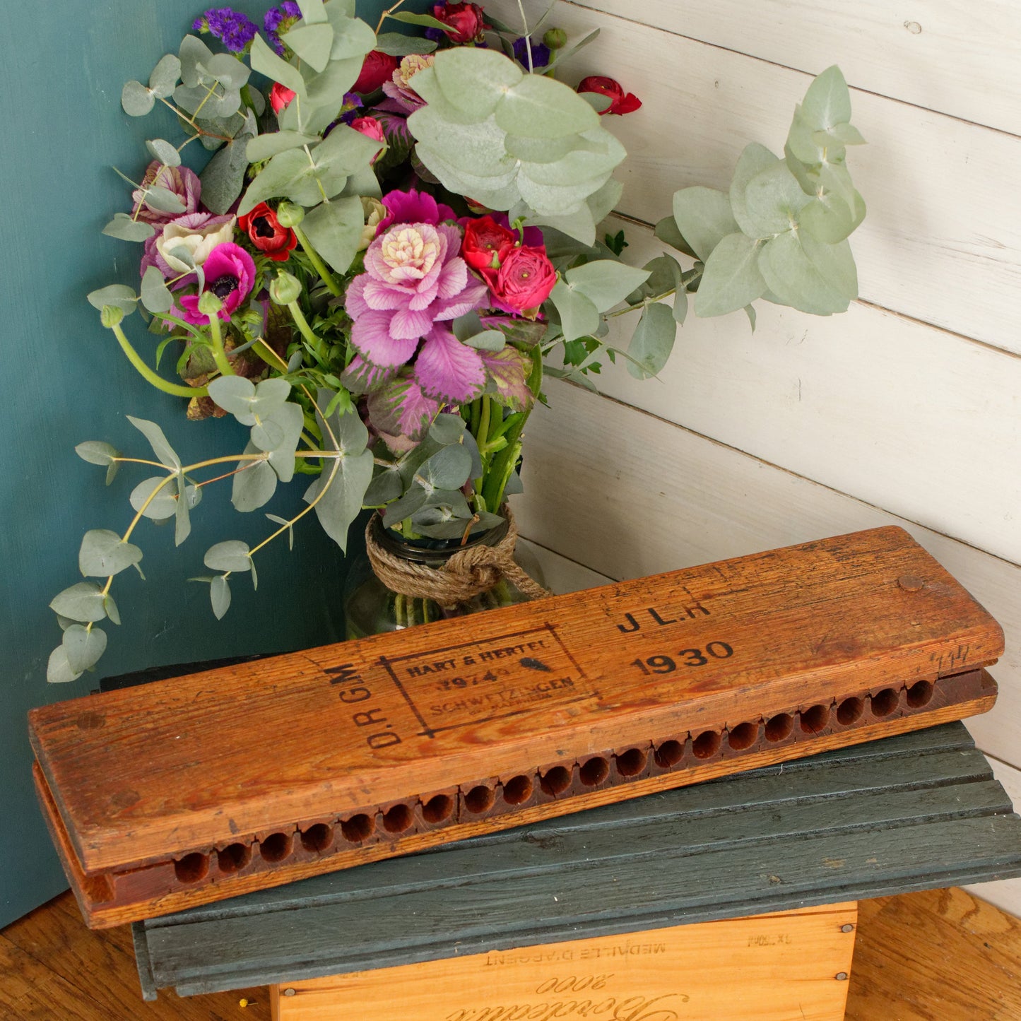 German Antique Collectible Wooden 20 Cigar Mold Press.  Hart & Hertel No. 19749 Schwetzingen Hei Mannheim JH.L. "DRGM" (Deutsches Reiches Gebrauchs Musterschutz) 