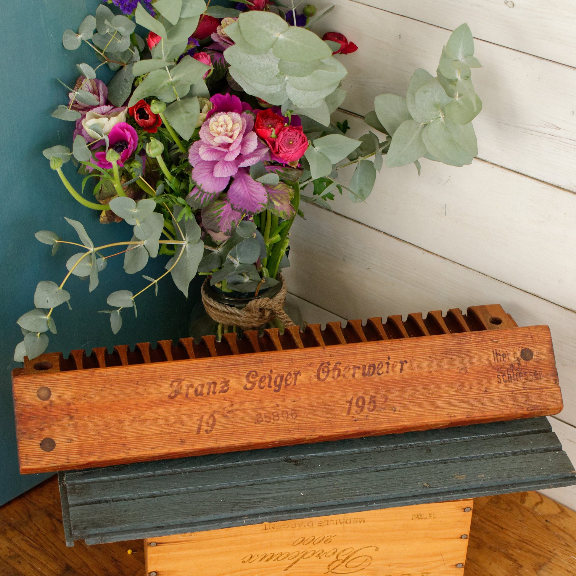 1952 German Antique Collectible Wooden 20 Cigar Mold Press Franz Geiger Oberweier 19 Patent No. 35806 Hier õffnen und Schliessen Tobacco Mold Pressoir Moule a Cigare en Bois