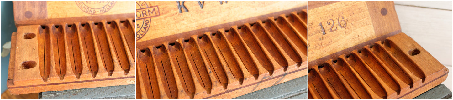 Vintage Dutch Collectible Wooden 20 Cigar Mold Press L. Bezemer et ZN N.V. MED. OCTR001 Perlu-Vorm Patent No. 77365 Helmond Holland KVW126 Tobacco Mold Pressoir Moule a Cigare en bois