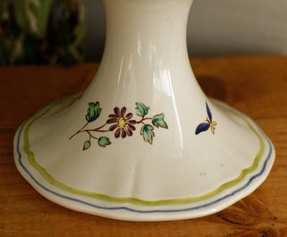 French Vintage Hand-Painted Collectible Ironstone Moustiers Footed Fruit Bowl Compotier Terre de Fer en Faience