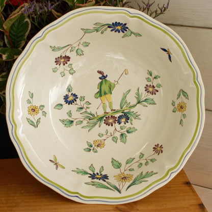 French Vintage Hand-Painted Collectible Ironstone Moustiers Footed Fruit Bowl Compotier Terre de Fer en Faience