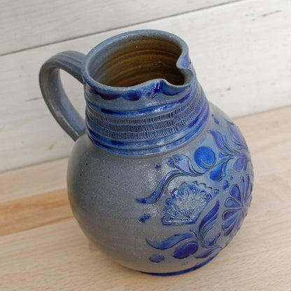 ALSACE BETSCHDORE French Stoneware Pitcher Collectible Alsace Themed Salt Glazed Sandstone