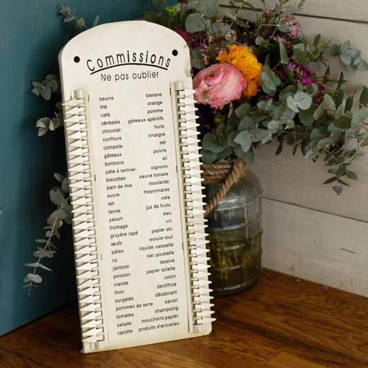 French Vintage Unique Wall Hanging Metal Plaque Shopping List Reusable Grocery List "Commissions Ne Pas Oublier" Don't forget
