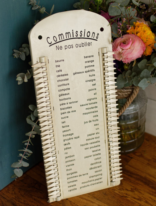 French Vintage Unique Wall Hanging Metal Plaque Shopping List Reusable Grocery List "Commissions Ne Pas Oublier" Don't forget