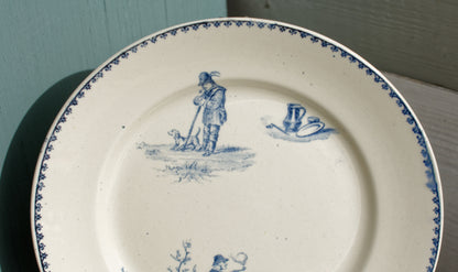 TENIERS CM Creil Montereau French Antique Ironstone Blue Transferware Footed Cake Stand Terre de Fer