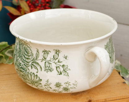 1930s CROWN DEVON Fieldings Staffordshire England English Antique Collectible Ironstone Green Transferware Large Bathroom Pitcher Pot de Chambre BROC CRUCHE Terre de fer en Faience