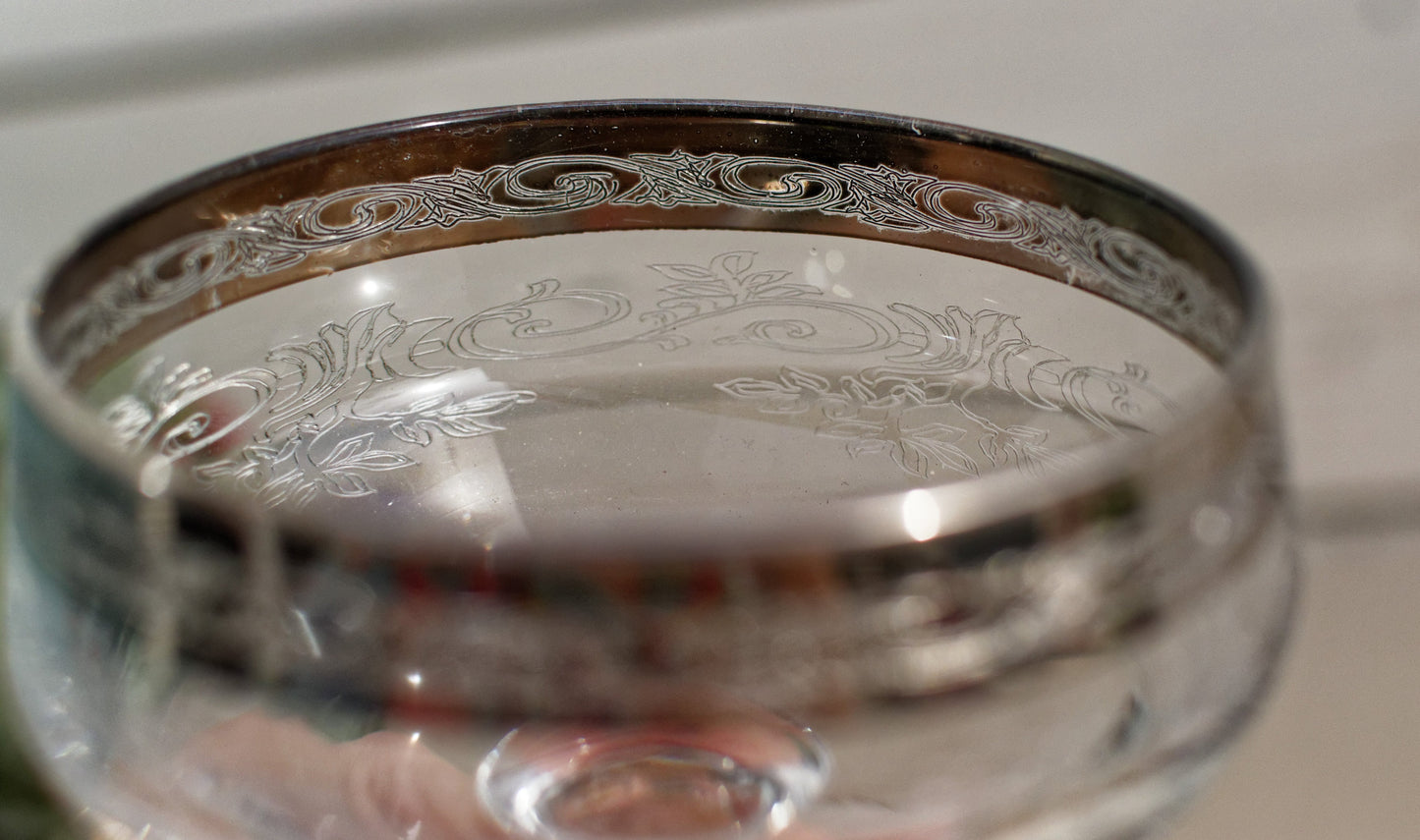 French Vintage Etched Silver Rimmed Champagne Glass