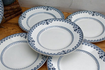 Dahomey Sarreguemines U&C French Antique Ironstone Blue transferware Dinner Plate Terre de Fer Faience