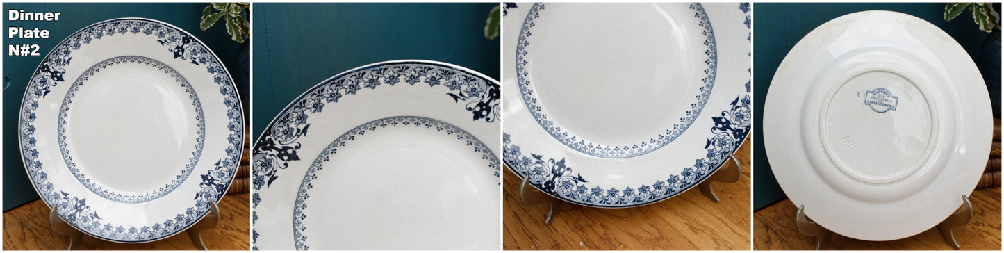 Dahomey Sarreguemines U&C French Antique Ironstone Blue transferware Dinner Plate Terre de Fer Faience