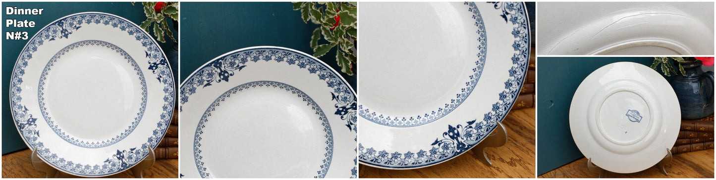 Dahomey Sarreguemines U&C French Antique Ironstone Blue transferware Dinner Plate Terre de Fer Faience