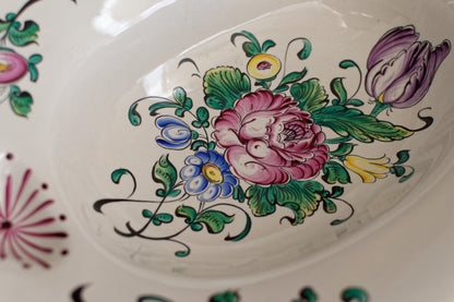 French Antique Ironstone Barber Shaving Razor Bowl DECOR Strasbourg Fait a la Main Faiencerie Polychrome Hand-Painted Ironstone