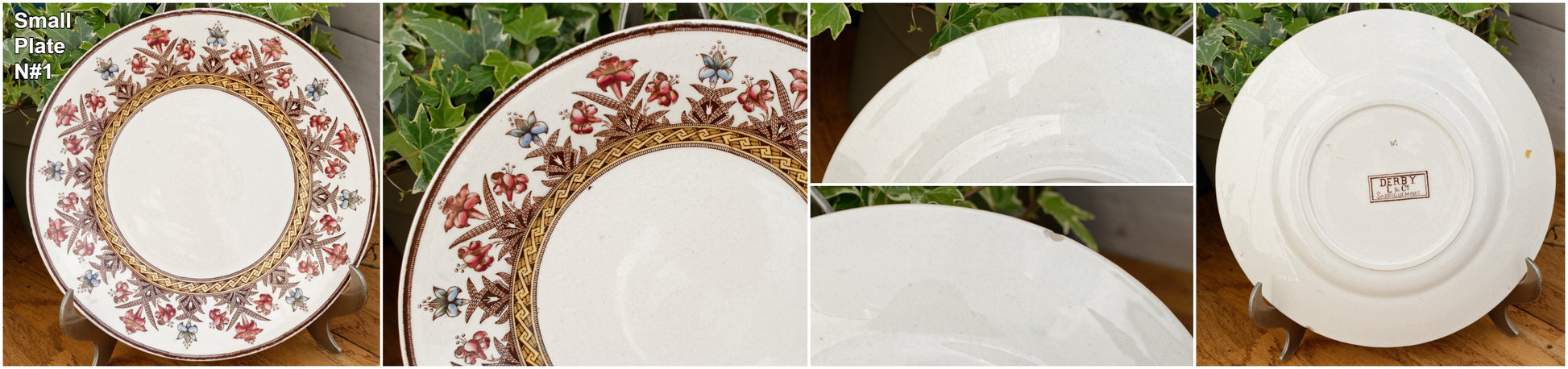 DERBY Motif Sarreguemines U&C French Antique Ironstone Polychrome Small Plate Terre de Fer en FAIENCE