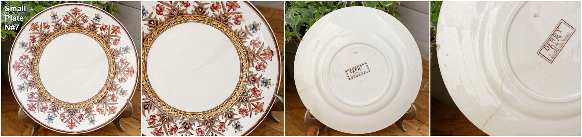 DERBY Motif Sarreguemines U&C French Antique Ironstone Polychrome Small Plate Terre de Fer en FAIENCE