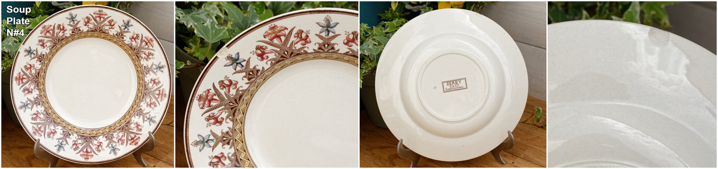 DERBY Motif Sarreguemines U&C French Antique Ironstone Polychrome Soup Plate Terre de Fer en FAIENCE