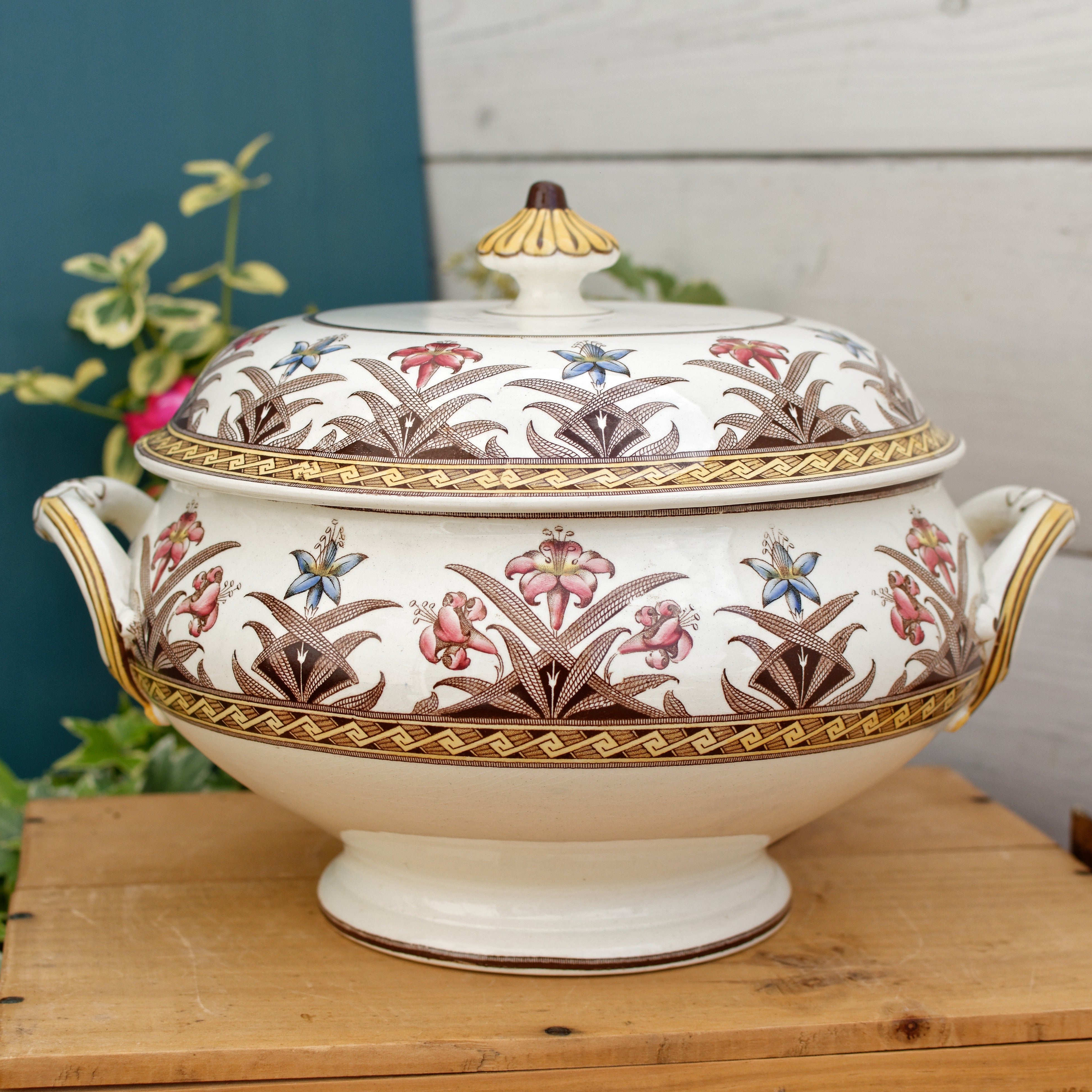 French Ironstone Tureen antique Moscou Hippolyte B & Cie Soupiére Tureen - tea stained - mid 1800's store