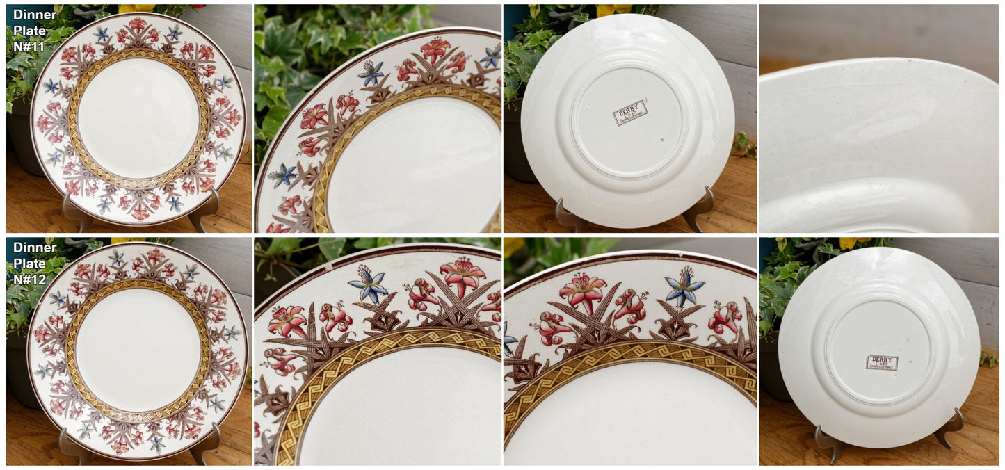 DERBY Motif Sarreguemines U&C French Antique Ironstone Polychrome Dinner Plate Terre de Fer en FAIENCE