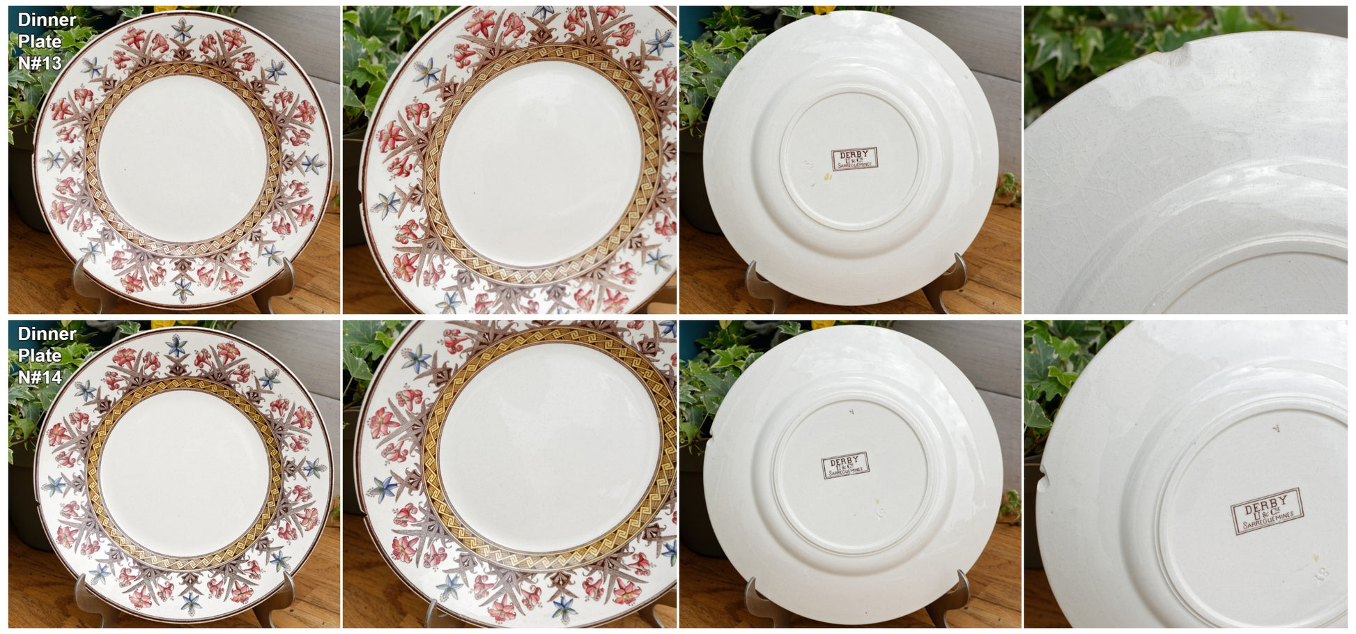 DERBY Motif Sarreguemines U&C French Antique Ironstone Polychrome Dinner Plate Terre de Fer en FAIENCE