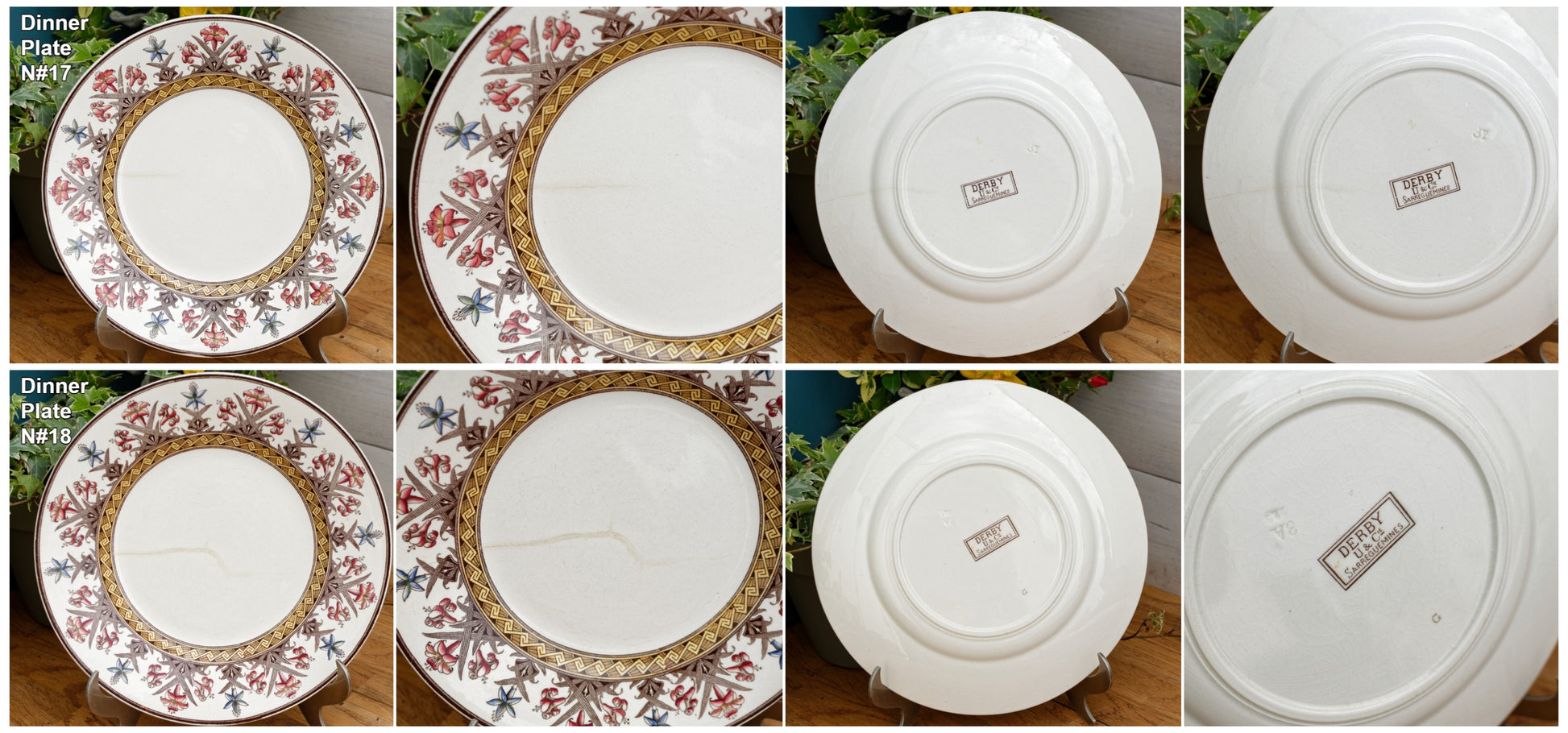 DERBY Motif Sarreguemines U&C French Antique Ironstone Polychrome Dinner Plate Terre de Fer en FAIENCE