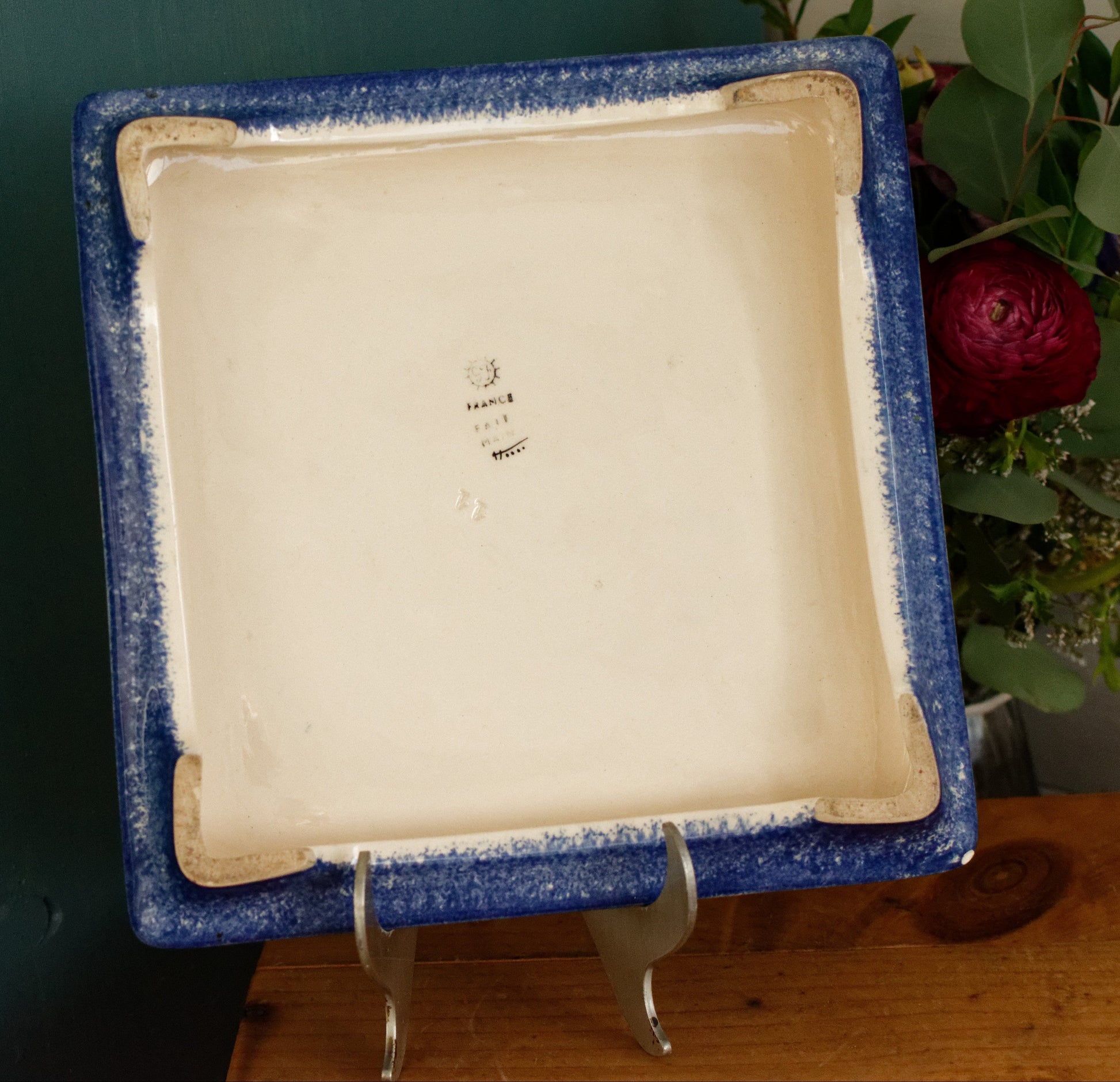 French Antique Ironstone TRIVET Pot Plate Dessous de Plat DESVRES France Terre de Fer Faience