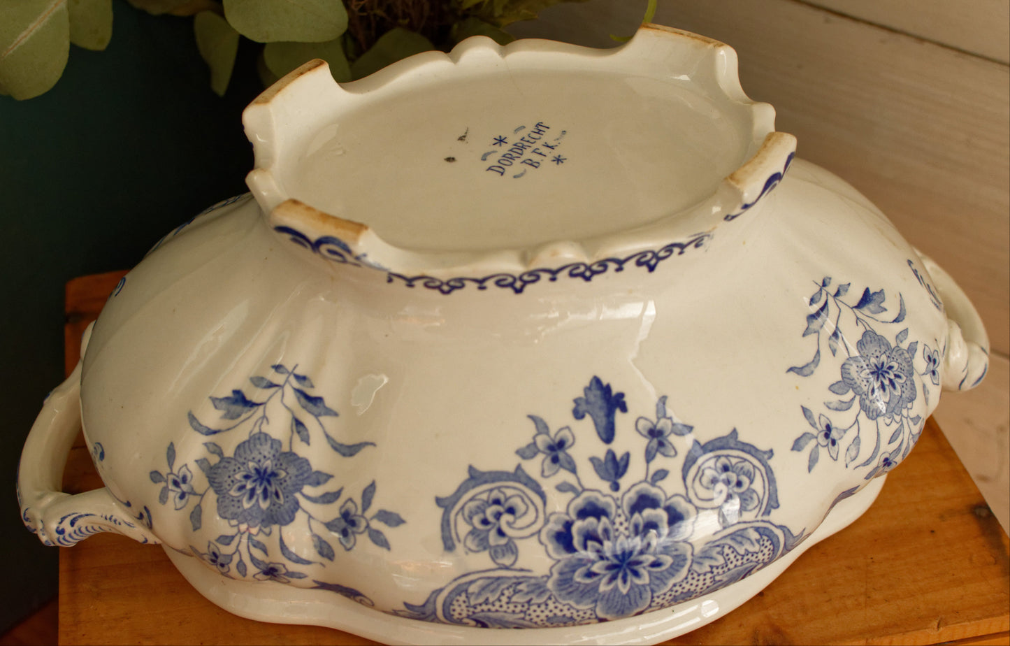 DORDRECHT Boch Freres Keramis (BFK) Belgian Antique Ironstone Large Blue Transferware Serving Tureen Terre de Fer en Faience