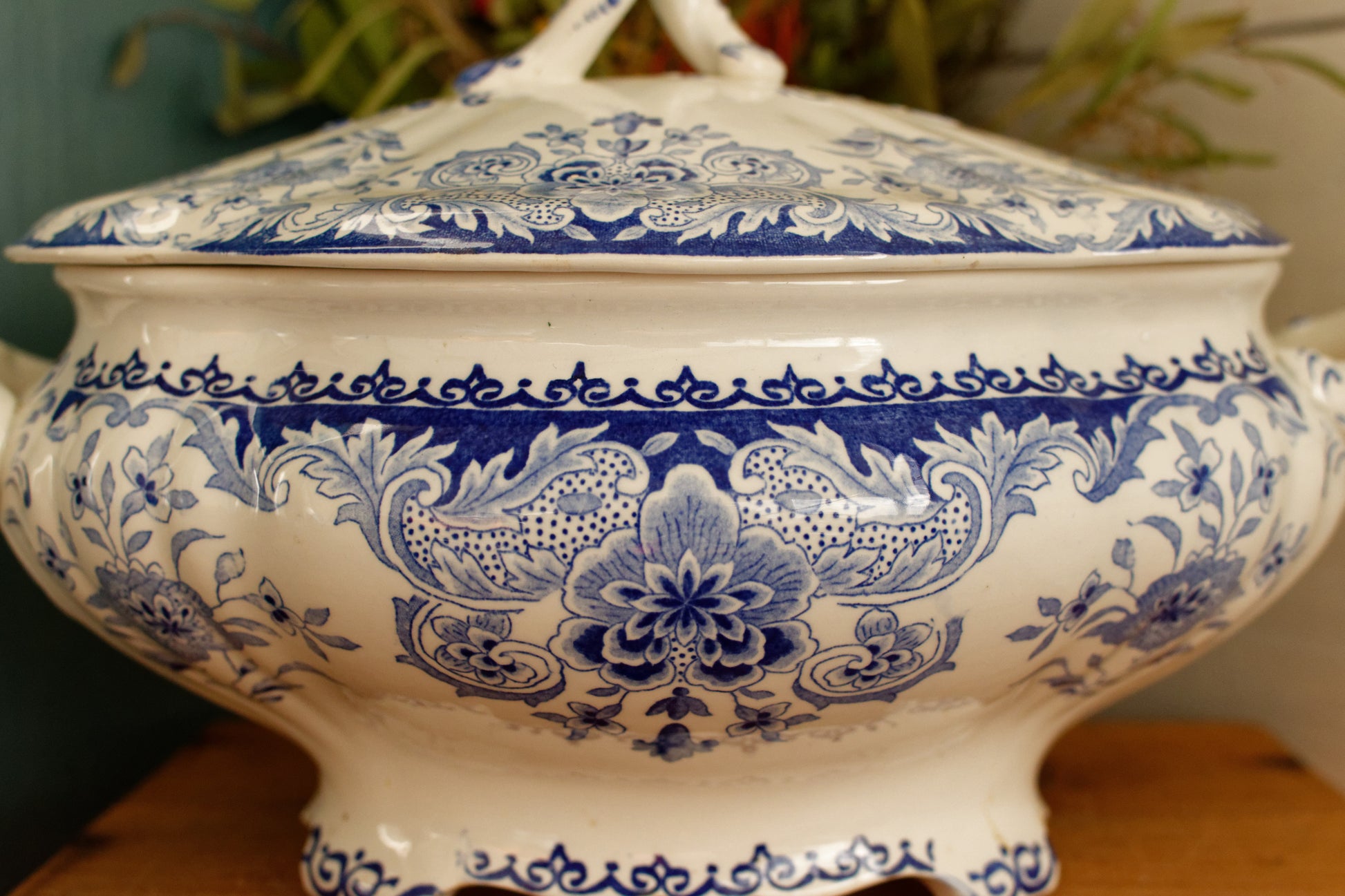 DORDRECHT Boch Freres Keramis (BFK) Belgian Antique Ironstone Blue Transferware Large Serving Tureen Terre de Fer en Faience