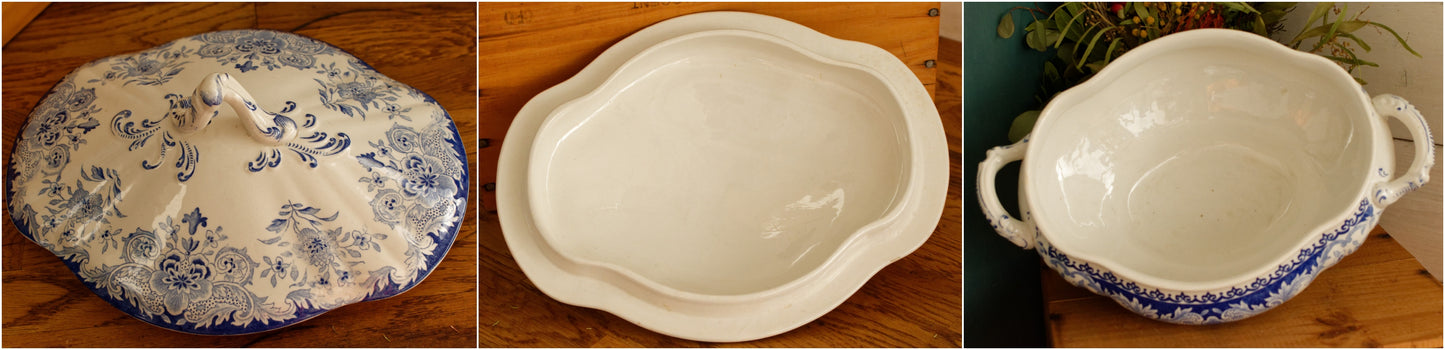 1890年代～「DUGAZON」ボッホ・フレール・ケラミス（BFK）～ベルギーアンティークアイアンストーンブルートランスファーウェアプレート～テール・デ・フェール